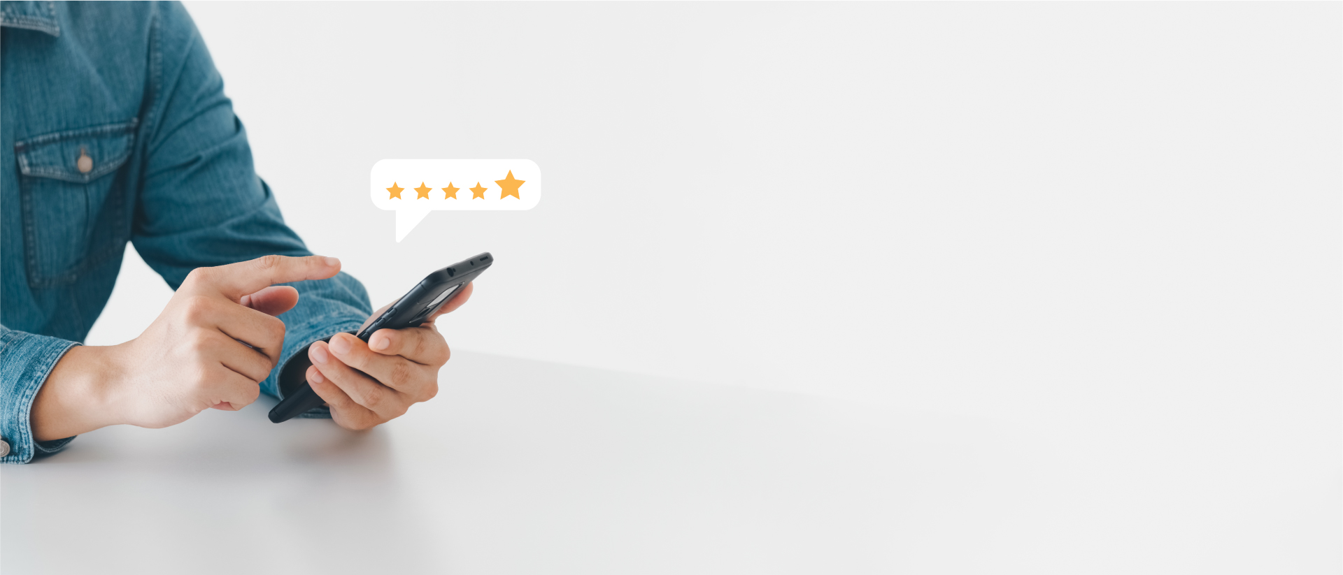 Smartphone showing a five-star customer review notification